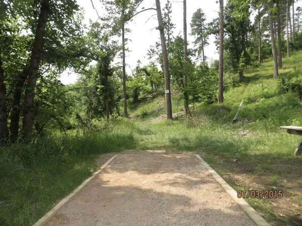 Spearfish Canyon DGC: Hole 3 · Tee pad · Jul 2015, photo by Vey Thach